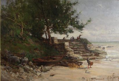null Alexandre DEFAUX (Bercy 1826 - Paris 1900)
L'escalier donnant sur la plage
Panneau....