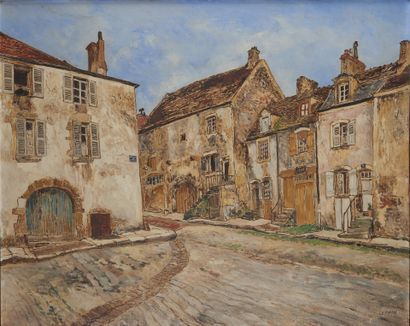 null Marcel-François LEPRIN (1891-1933) : 
Vue de village 
Huile sur toile signée...