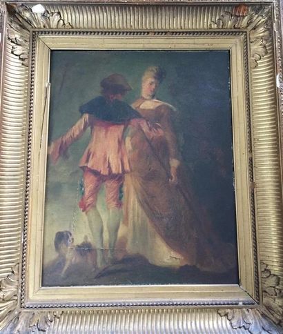 null ECOLE FRANCAISE du XIXe siècle d'après Watteau
Scène galante
Huile sur toile.
Accidents....