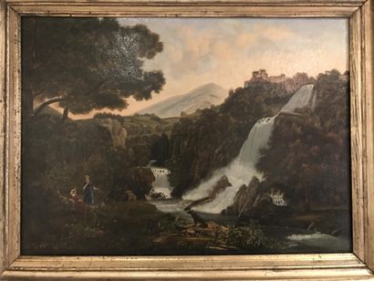 null ECOLE ITALIENNE de la fin du XVIIIe siècle : 
Cascade 
Huile sur toile 
60 x...