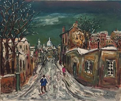 null Bruno-Emile LAURENT (né 1928) 
Vue de Montmartre rue Norvins sous la neige
Huile...