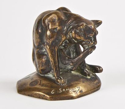 null E. SAMSON (XIX-XXe siècle) d'après
Chat se léchant la patte
Epreuve en bronze...