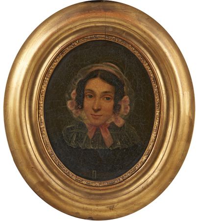 null ECOLE FRANCAISE vers 1880
Portrait de femme au bonnet
Carton ovale. 
15,5 x...