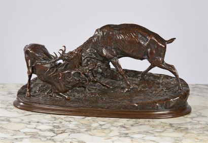 null Pierre-Jules MÈNE (1810-1879) :
Le combat de cerfs
Epreuve en bronze à patine...