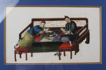 null CHINE 
Les fumeurs d'opium 
Deux papiers de riz 
16 x 27 cm à vue 
Dans des...