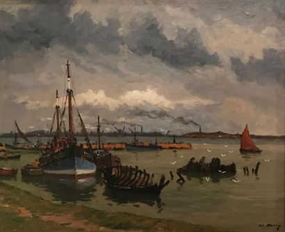 null Olivier SIÉRY (XXe siècle) 
Vue du port du Havre 
Huile sur toile signée en...