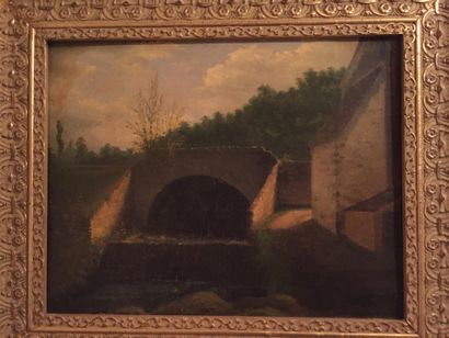 null ECOLE FRANCAISE du XIXème siècle
Vue de pont 
Huile sur toile 
31 x 39 cm