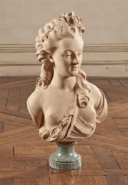 null D'après CAFFIERI
Madame de Pompadour
Buste en plâtre sur socle en marbre vert.
H....
