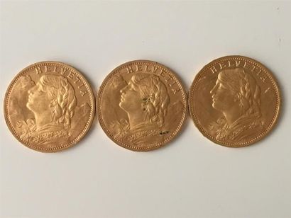 null SUISSE, HELVETIA,Trois pièces de vingts Francs, 1935.
Poids : 19.3 g