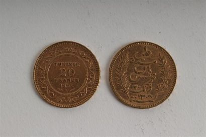 null TUNISIE. DEUX PIECES de VINGT Francs or. 1892 (2).
Poids: 12.9 g