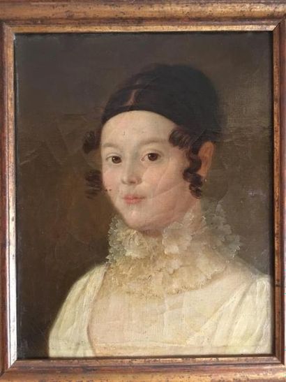 null ECOLE FRANCAISE du XIXème siècle
Portrait de jeune femme à la colerette 
Huile...