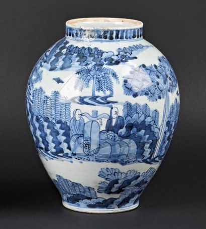 null JAPON
Vase de forme ovoïde en porcelaine décor en bleu sous couverte de paysage...