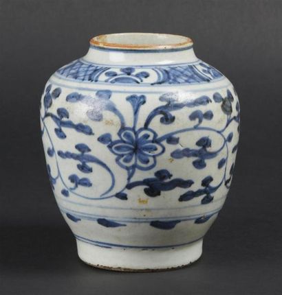 null CHINE
Vase ovoïde en porcelaine à décor en bleu sous couverte de rinceaux fleuris.
XVIIème...