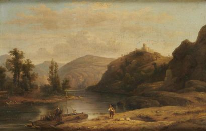 null Attribué à François Antoine Léon FLEURY
(1804 - 1858)
Vue d'un fleuve
Toile
42...