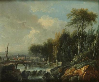 null Jean Philippe SARAZIN 
(Paris 1736 - 1795)
Paysage au pont de bois
Paysage aux...