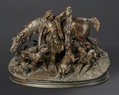 null Pierre-Jules MENE (1810-1879)
La chasse en écosse 
Epreuve en bronze signée...