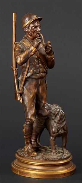 null Alfred DUBUCAND (1828-1894) 
Garde-chasse à la pipe et son chien 
Epreuve en...