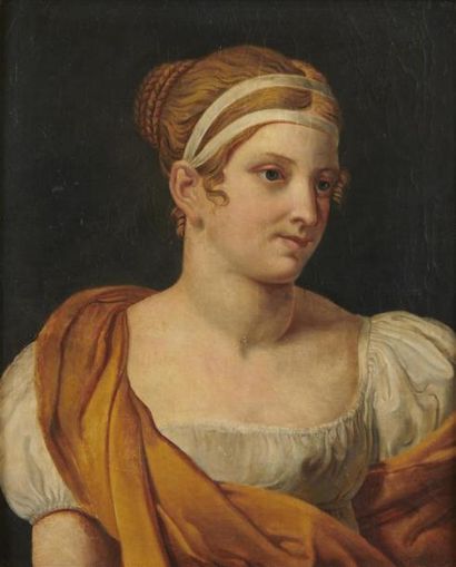 null ECOLE FRANCAISE du XIXe siècle 
Portrait de femme aux rubans dans les cheveux...