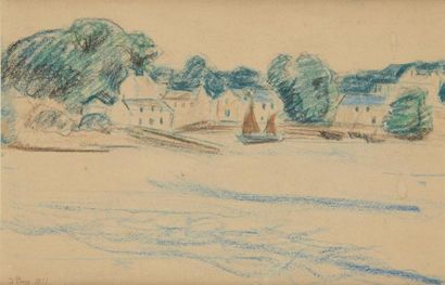null Jean PUY (1876-1960)
Paysage au village
Crayons gras sur papier, signé et daté...