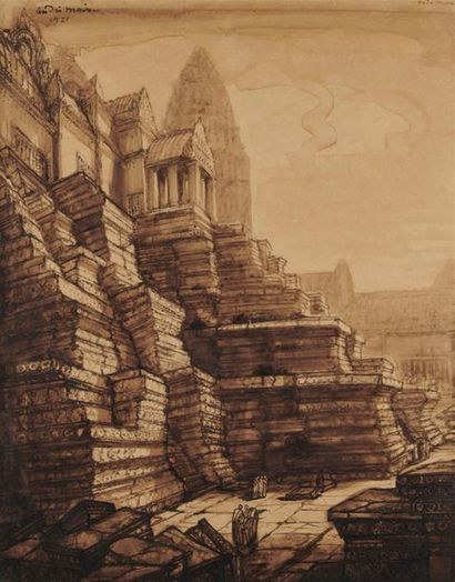 null André MAIRE (1898-1984)
Temple Angkor 
Encre et lavis d'encre sur papier signé...