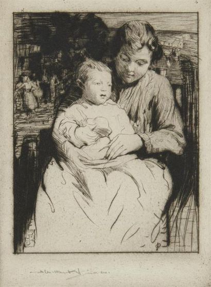 null William Lee HANKEY (1869-1952)
Mère et enfant 
Pointe-sèche monogrammée dans...