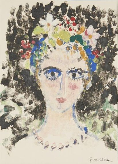 null Gaston Simoes de Fonseca (1874-1943) 
Portrait de femme à la couronne de fleurs...