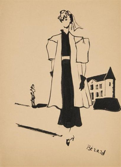 null Christian Jacques BERARD (1902-1949)
Elégante devant un château
Encre sur papier,...