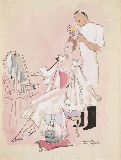 null Maurice VAN MOPPES (1904-1957)
Devant la coiffeuse
Gouache sur papier, signé...
