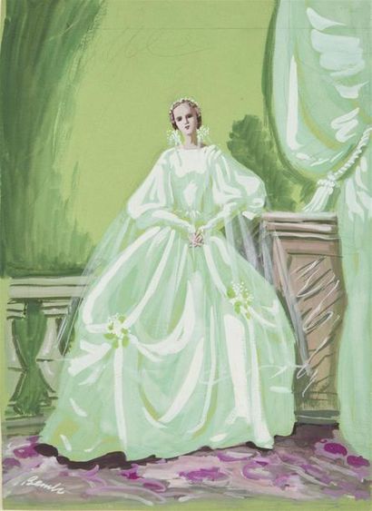 null Edouard Garcia BENITO (1891-1981)
Mariée sur fond vert
Gouache sur papier, signé...