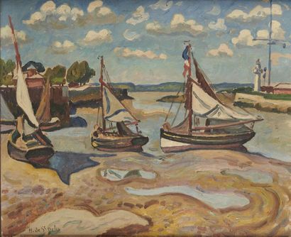 null Henri Liénard DE SAINT-DELIS (1878-1949)
Voiliers au port, Marée basse
Huile...