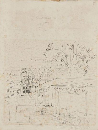 null Raoul DUFY (1877-1953) 
Le préau
Encre sur papier, monogrammée en bas vers la...