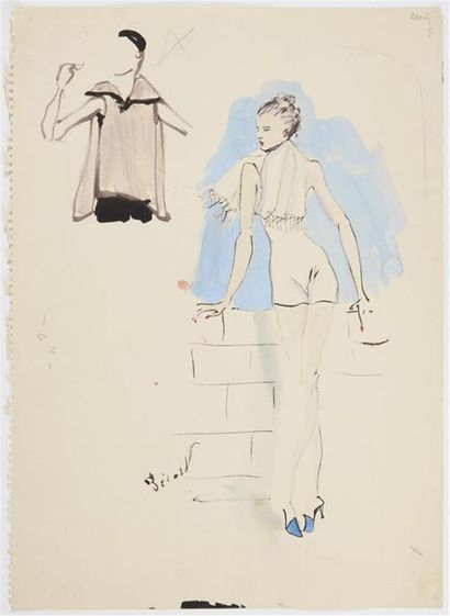 null Christian Jacques BERARD (1902-1949)
Elégante adossée à un mur et esquisse
Encre...