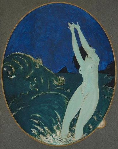 null Paul IRIBE (1883-1935) 
Jeune femme sortant des eaux 
Huile sur papier à vue...