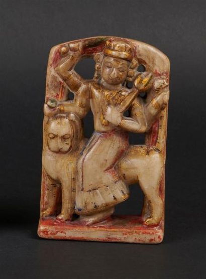 null STATUETTE de Durga en albâtre, Inde du nord, XIXe siècle 
En albâtre sculpté...