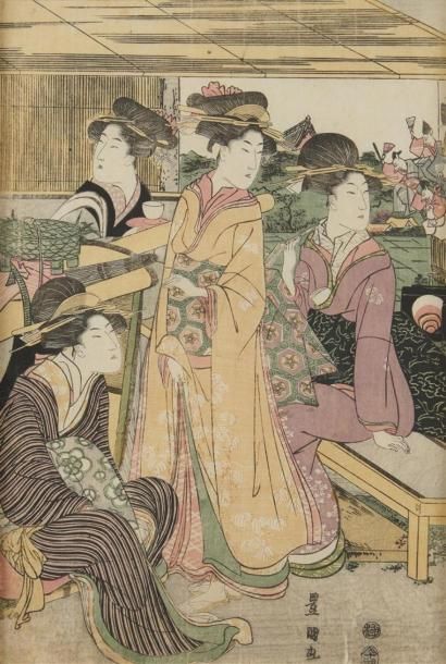 null Utagawa Toyokuni (1769-1825) 
Oban tate-e, partie de triptyque, quatre jeunes...