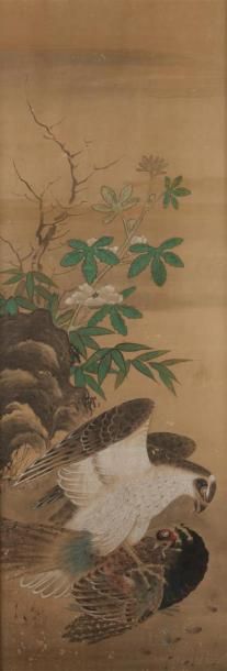 null JAPON - Epoque EDO (1603 - 1868)
Deux encres polychromes sur papier, rapace...