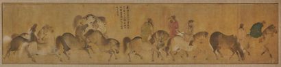 null CHINE - XIXe siècle
Encre et couleurs sur soie, représentant un troupeau de...