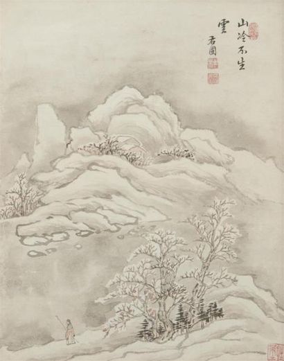 null CHINE - XIXe siècle
Encre et couleur sur papier, représentant des arbres et...