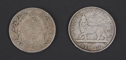 null Deux pièces de monnaies, Ethiopie , deb XXe siècle, et Egypte ottomane, datée...