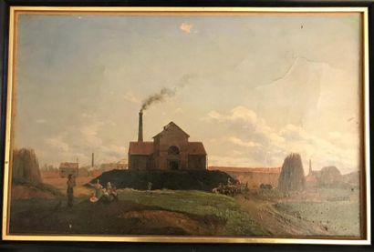 null Attribué à Georges MICHEL (1763-1843)
Paysage à l'usine 
Huile sur toile 
22...