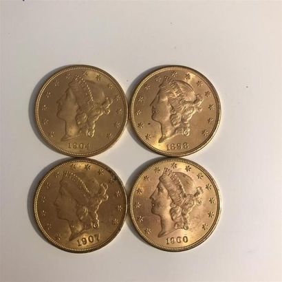 null 4 pièces 20 dollars américains or Liberty 1898, 1900, 1904, 1907. 