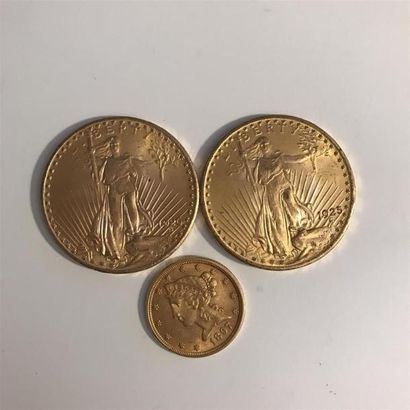 null 2 pièces 20 dollars américains or Gaudens 1925 et 1926.
1 pièce de 10 dollars...