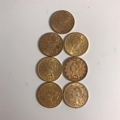 null 7 pièces de 10 dollars américains Liberty, 2 x 1881, 2 x 1894, 3 x 1906. 