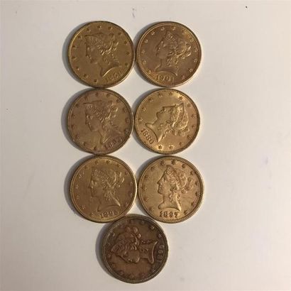 null 7 pièces de 10 dollars américains Liberty 1859, 1880, 1893, 1895, 1897, 1899...