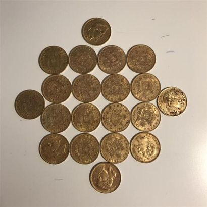 null 20 pièces de 20 francs or Napoléon III lauré. 