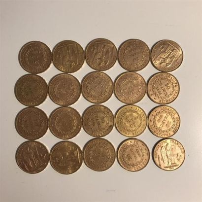 null 20 pièces de 20 francs or Génie 3ème république. 