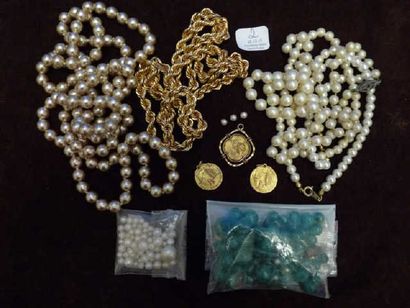Lot de bijoux fantaisie : colliers de perles,...