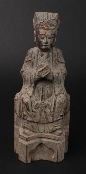null CHINE, XIXe siècle - 
Statuette d'applique présentant Bouddha assis les mains...