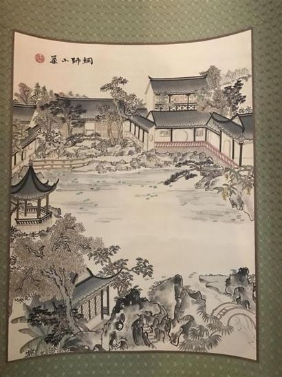 null CHINE, XXe siècle - 
Broderie sur soie représentant un paysage. 
50 x 38 cm...
