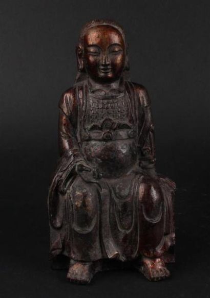 null CHINE, XIXe siècle ? 
Bouddha assis en fonte en fonte, anciennes traces de polychromie....